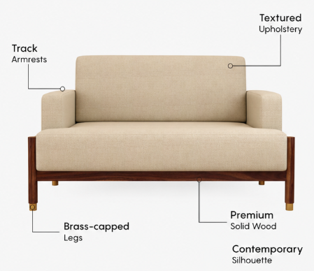 Kairav Modern 2-Seater Sheesham Wood Sofa – Ivory