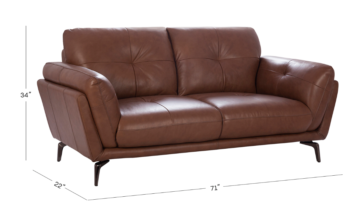 Milano Modern 2-Seater Genuine Top-Grain Leather Sofa – Sahara Tan