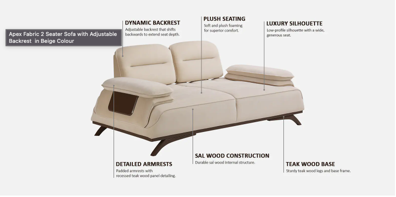 Bellano Italian-Style 2 Seater Fabric Sofa – Beige