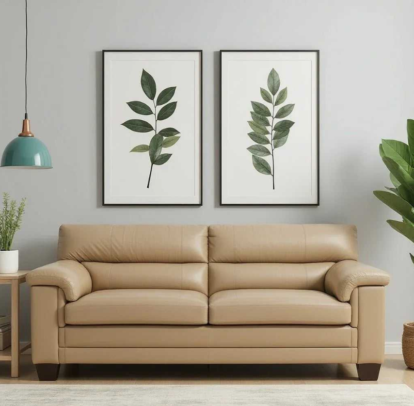 Slouch 2 Seater Leatherette Sofa – Beige