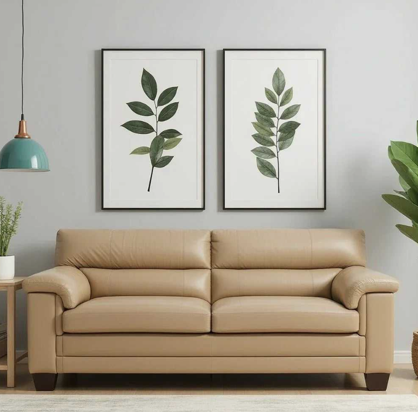 Slouch 2 Seater Leatherette Sofa – Beige