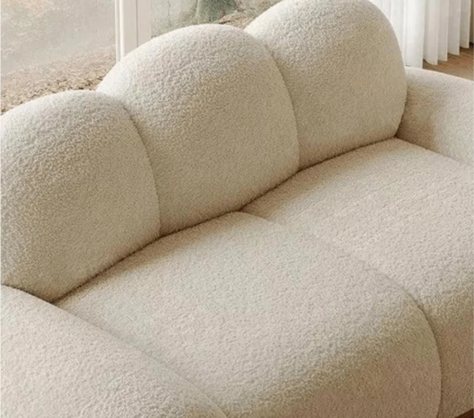 Wooden Twist Pumpkin Design 3-Seater Bouclé Chaise Lounge Sofa – Beige