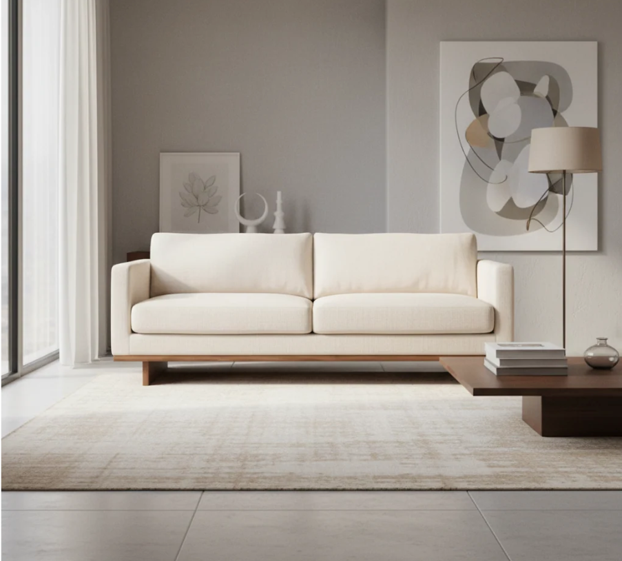 Modern 2-Seater Fabric Sofa – Off-White
