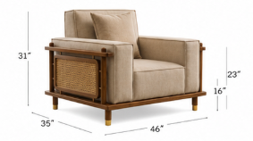 Alder 3+1+1 Seater Ash Wood Cane Sofa Set, Sand Beige