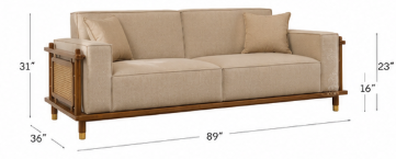 Alder 3+1+1 Seater Ash Wood Cane Sofa Set, Sand Beige