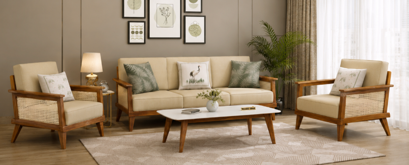 Quinn Wooden Sofa Set, Honey Irish Cream