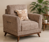 Alton 3+1+1 Seater Fabric Sofa with Wooden Accents, Sand Brown