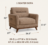 Alton 3+1+1 Seater Fabric Sofa with Wooden Accents, Sand Brown