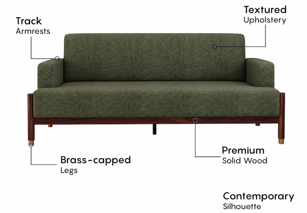 Aarvik Modern 3+1+1 Wooden Sofa Set, Sage Green