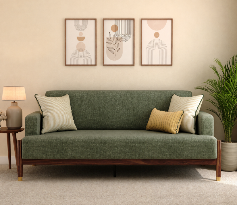 Aarvik Modern 3+1+1 Wooden Sofa Set, Sage Green