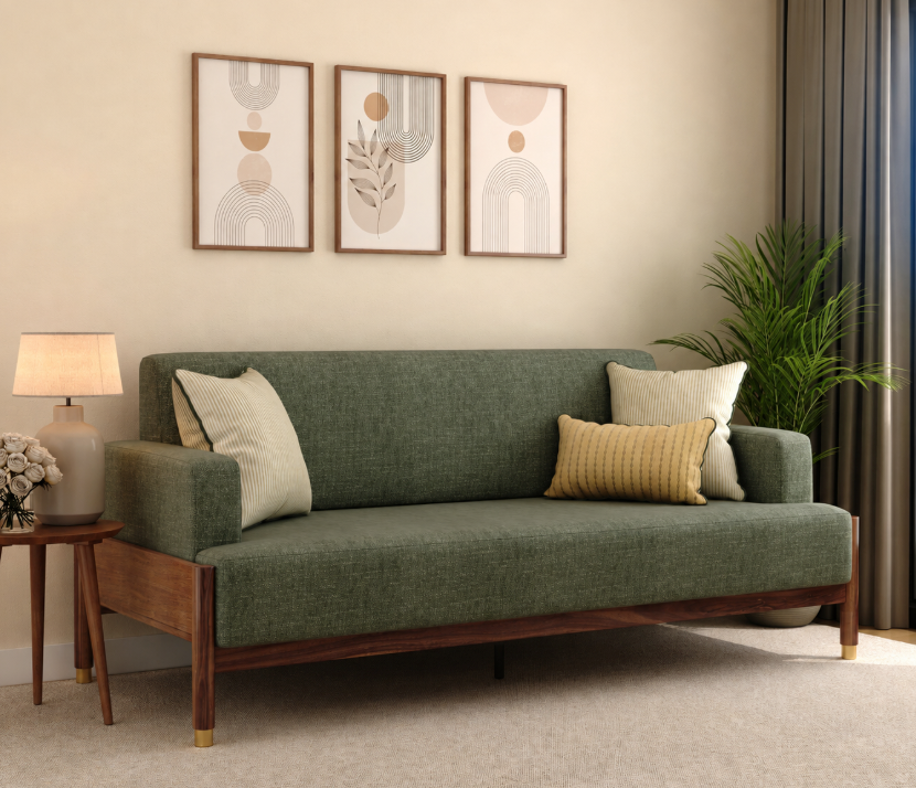 Aarvik Modern 3+1+1 Wooden Sofa Set, Sage Green