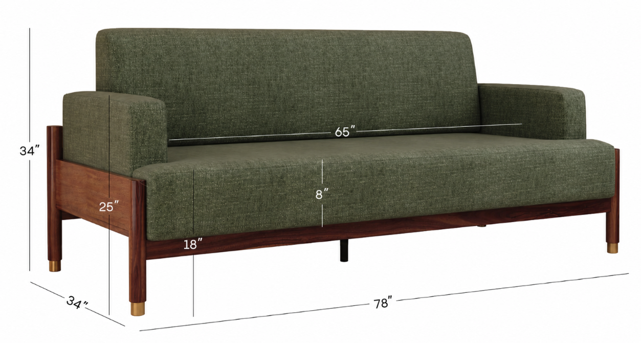 Aarvik Modern 3+1+1 Wooden Sofa Set, Sage Green
