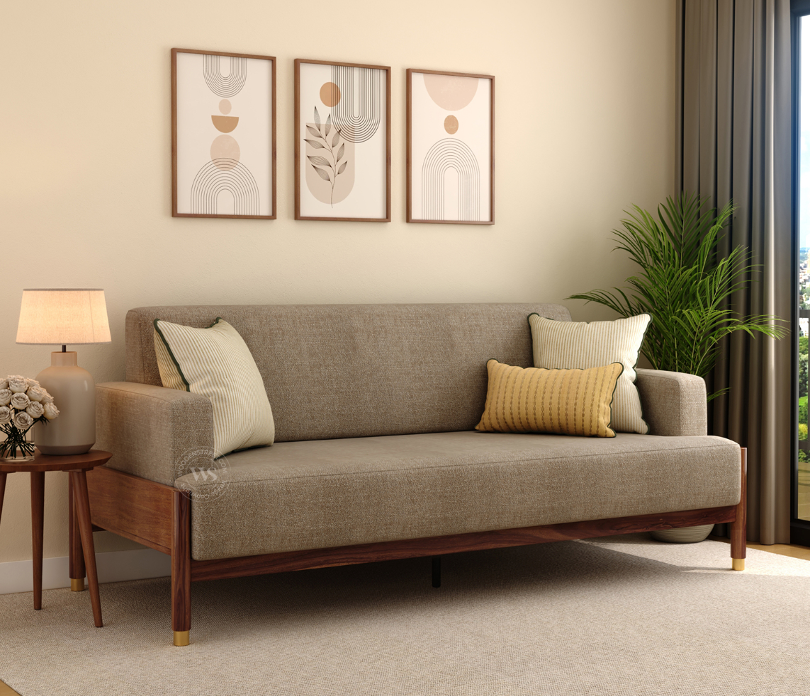 Kairav Contemporary 3+1+1 Teak Wood Sofa Set with Textured Upholstery