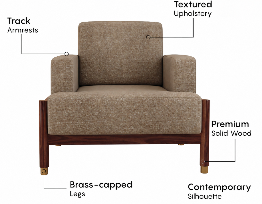 Kairav Contemporary 3+1+1 Teak Wood Sofa Set with Textured Upholstery