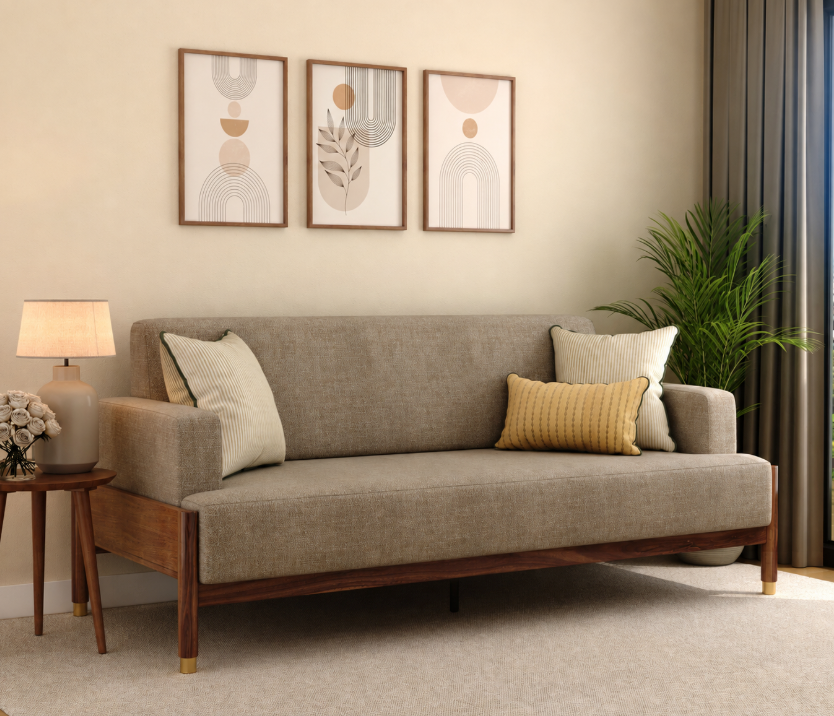 Kairav Contemporary 3+1+1 Teak Wood Sofa Set with Textured Upholstery