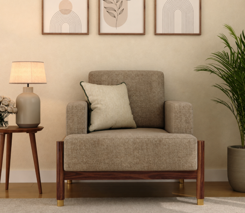 Kairav Contemporary 3+1+1 Teak Wood Sofa Set with Textured Upholstery