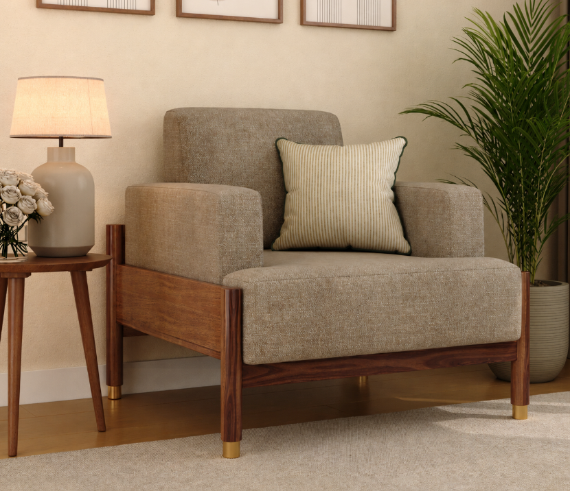 Kairav Contemporary 3+1+1 Teak Wood Sofa Set with Textured Upholstery