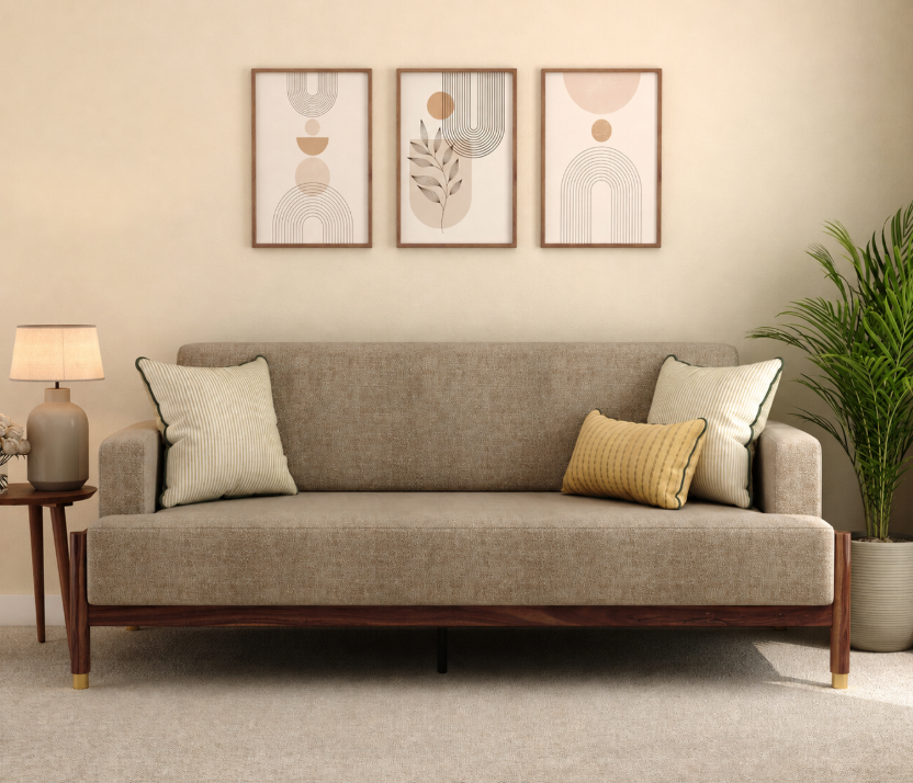 Kairav Contemporary 3+1+1 Teak Wood Sofa Set with Textured Upholstery