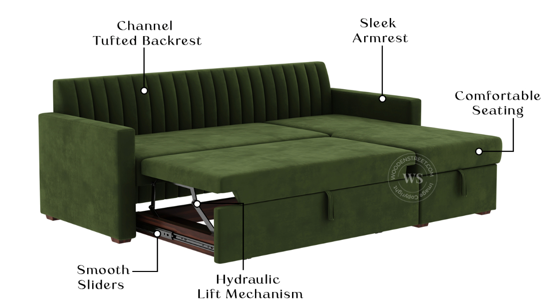Evereto Velvet Sofa Cum Bed with Storage