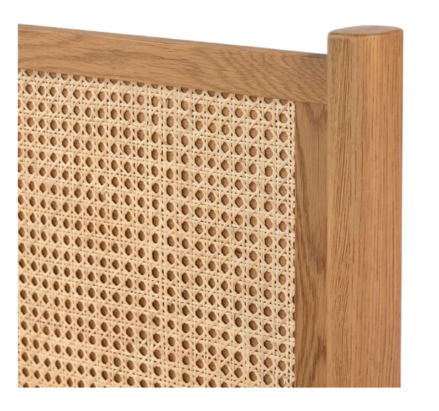 Nordic White Oak Bed with Woven Rattan Headboard