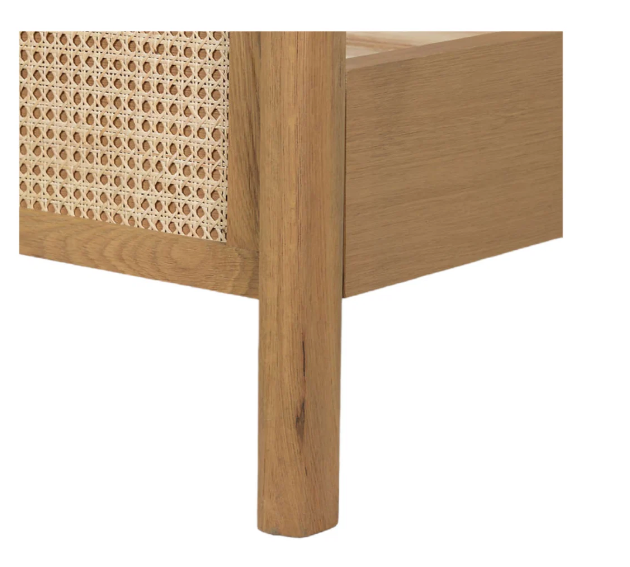 Nordic White Oak Bed with Woven Rattan Headboard