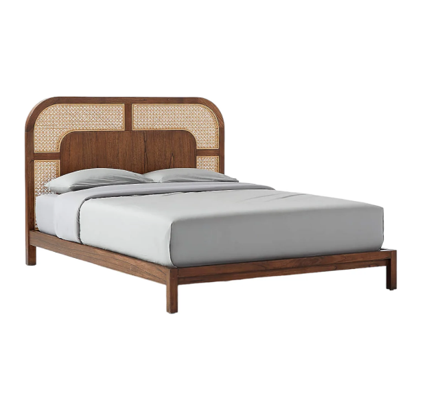 Teak Haven King Bed with Woven Rattan Headboard