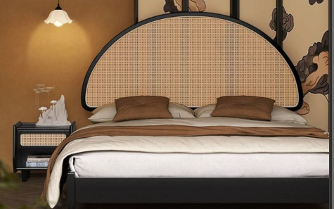 Elara Arched Rattan Cane Platform Bed