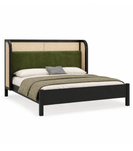 Marlow Black Cane Upholstered Bed