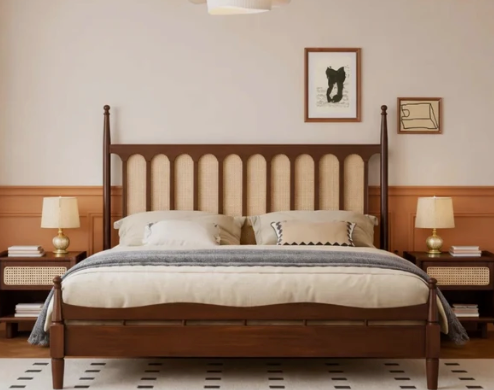 Arched Teak Cane Platform Bed