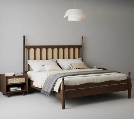 Arched Teak Cane Platform Bed