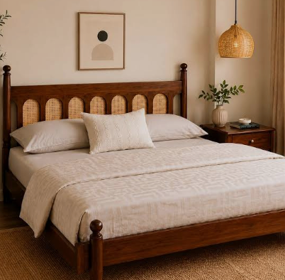 Arched Teak Cane Platform Bed