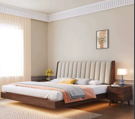 Arden Sheesham Wood Bed with Upholstered Headboard