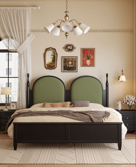Verona Double-Arch Upholstered Wood Bed