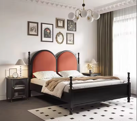 Verona Double-Arch Upholstered Wood Bed