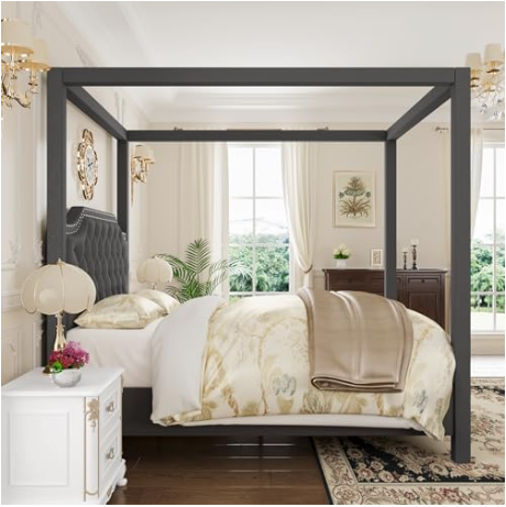 Arden Canopy Bed with Upholstered Headboard
