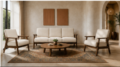 Maven Solid Sheesham Wood 3+1+1 Sofa Set