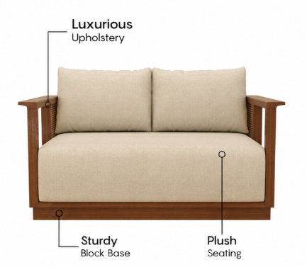 Varnik Modern 2-Seater Ash Wood Sofa with Cane Accents – Ivory