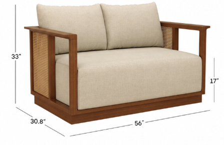 Varnik Modern 2-Seater Ash Wood Sofa with Cane Accents – Ivory
