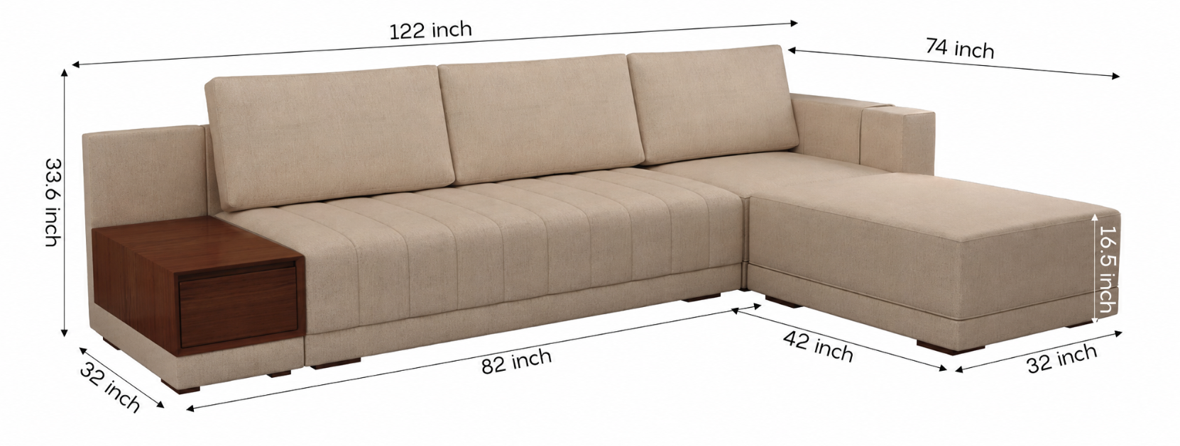 Oasis Right-Aligned L-Shape Sectional Sofa, Jade Ivory