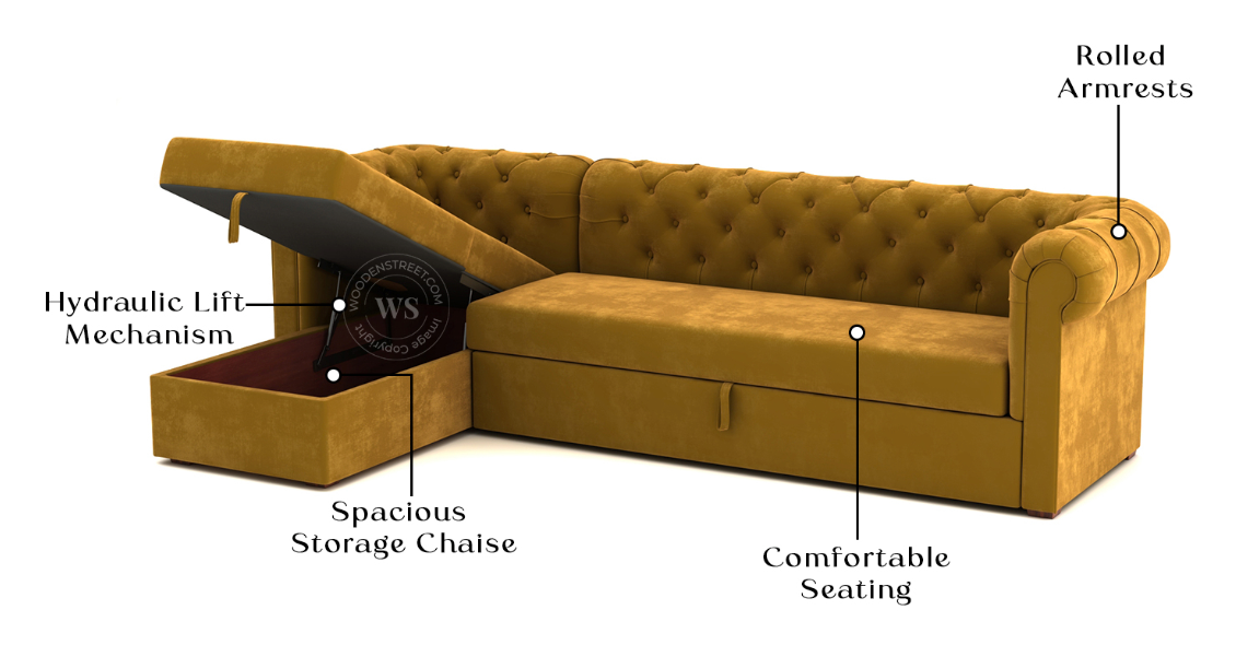 Henro Velvet Sofa Cum Bed with Storage
