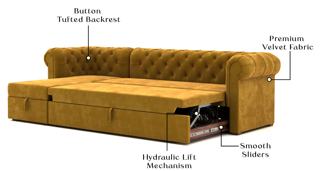 Henro Velvet Sofa Cum Bed with Storage