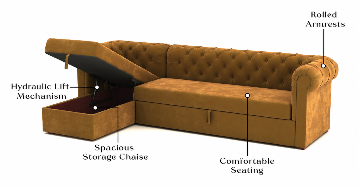 Henro Velvet Sofa Cum Bed with Storage