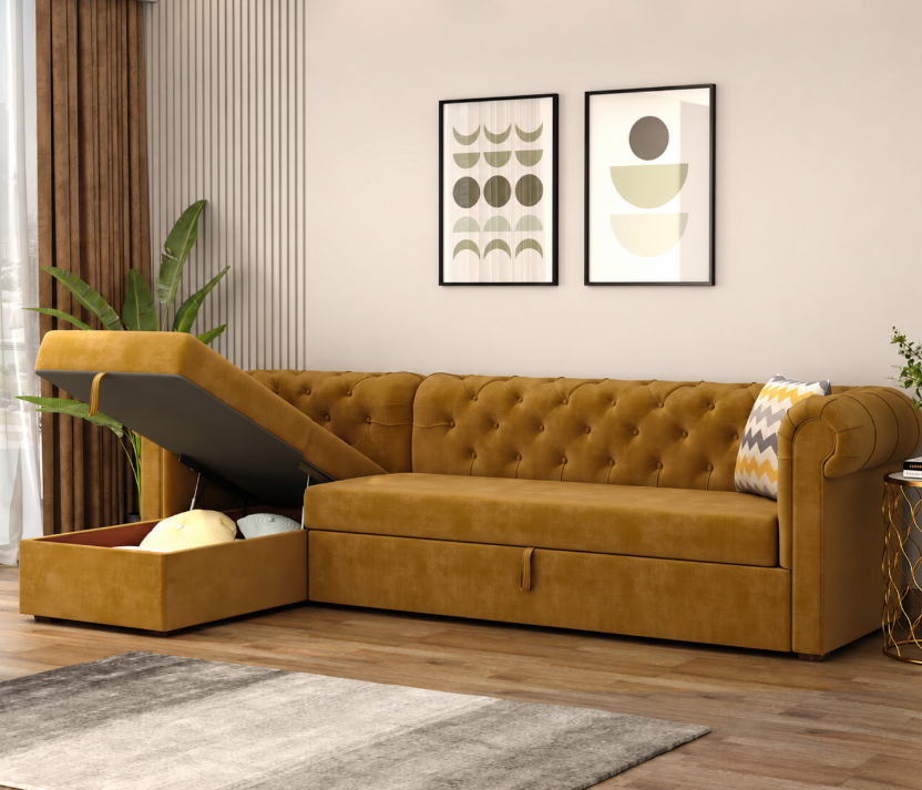 Henro Velvet Sofa Cum Bed with Storage