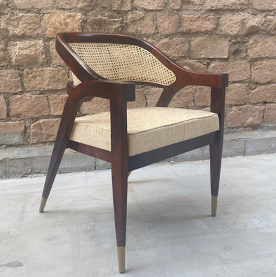 Celeste Teak Wood Cane Upholstered Arm Chair
