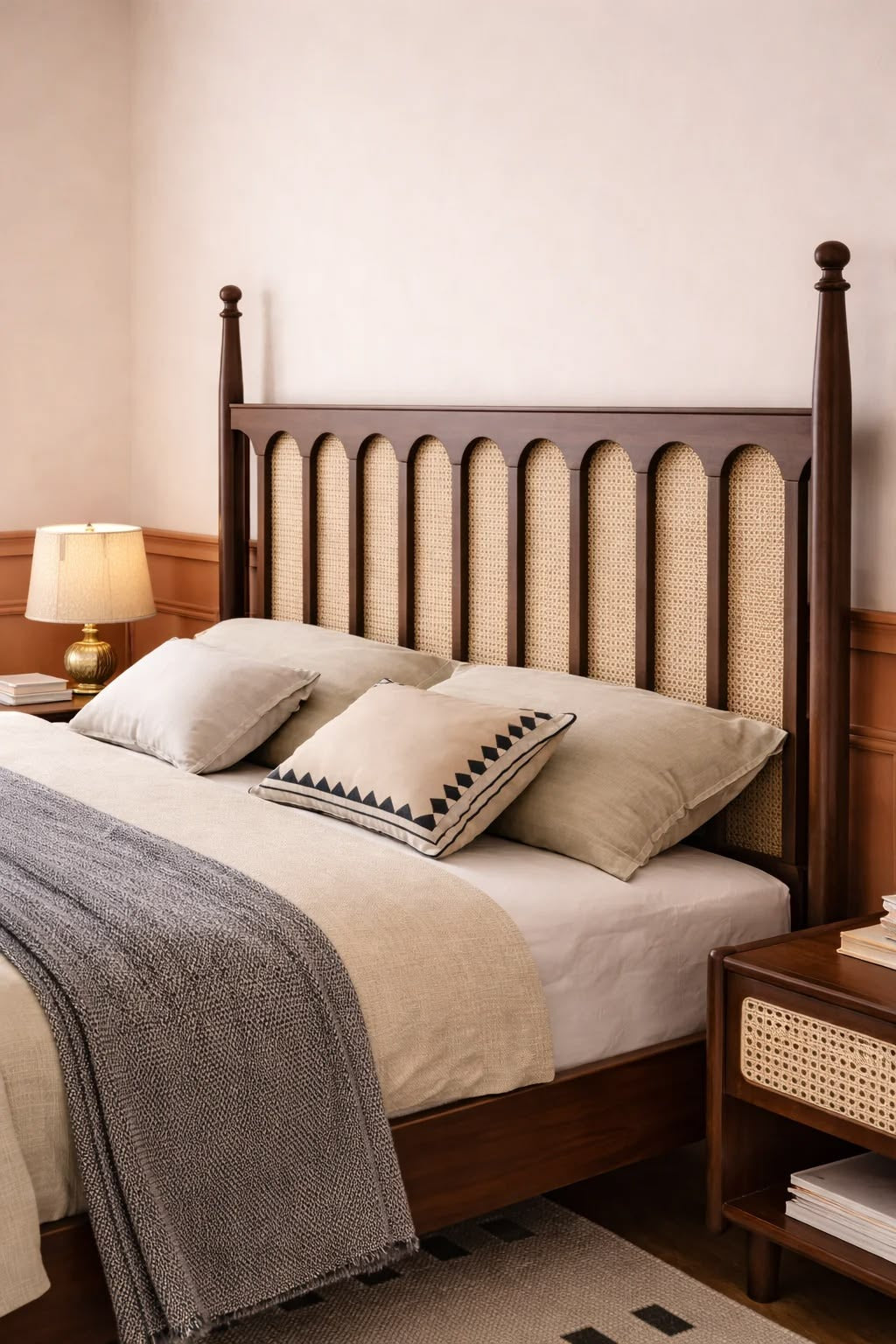 Arched Teak Cane Platform Bed