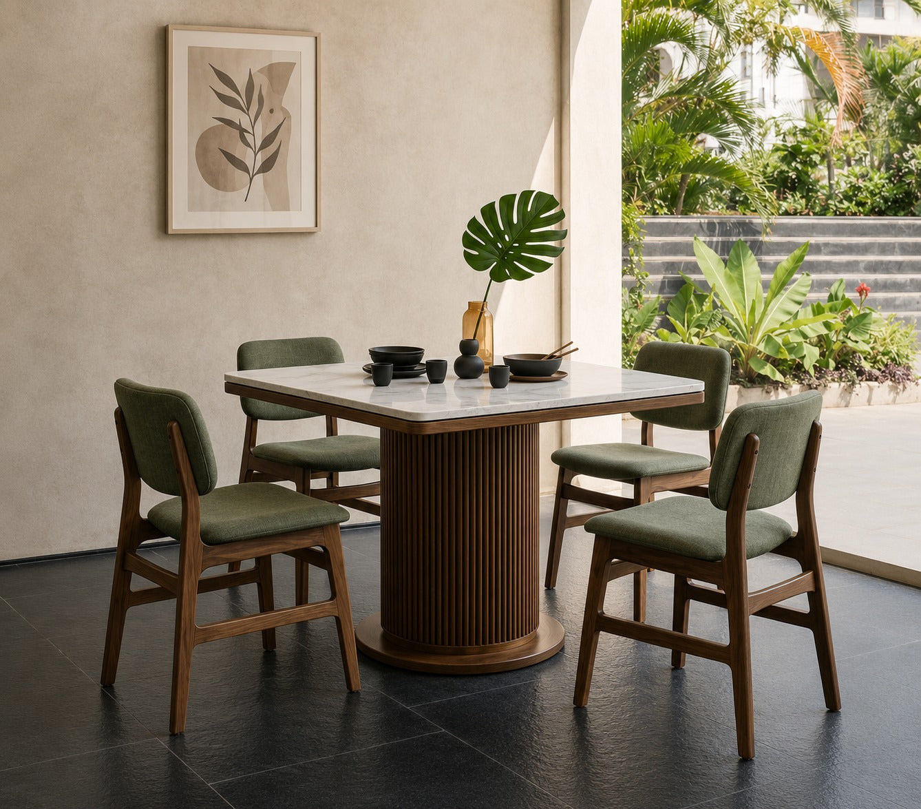 Samanvi 4 Seater Sheesham Wood Dining Set – Teak Finish