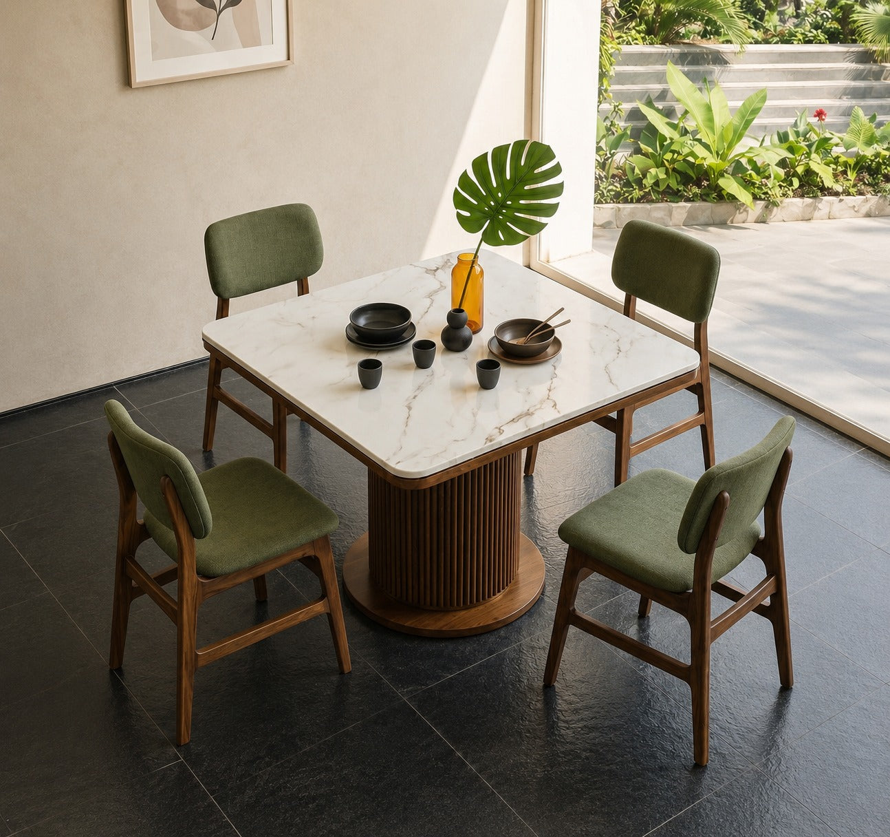 Samanvi 4 Seater Sheesham Wood Dining Set – Teak Finish