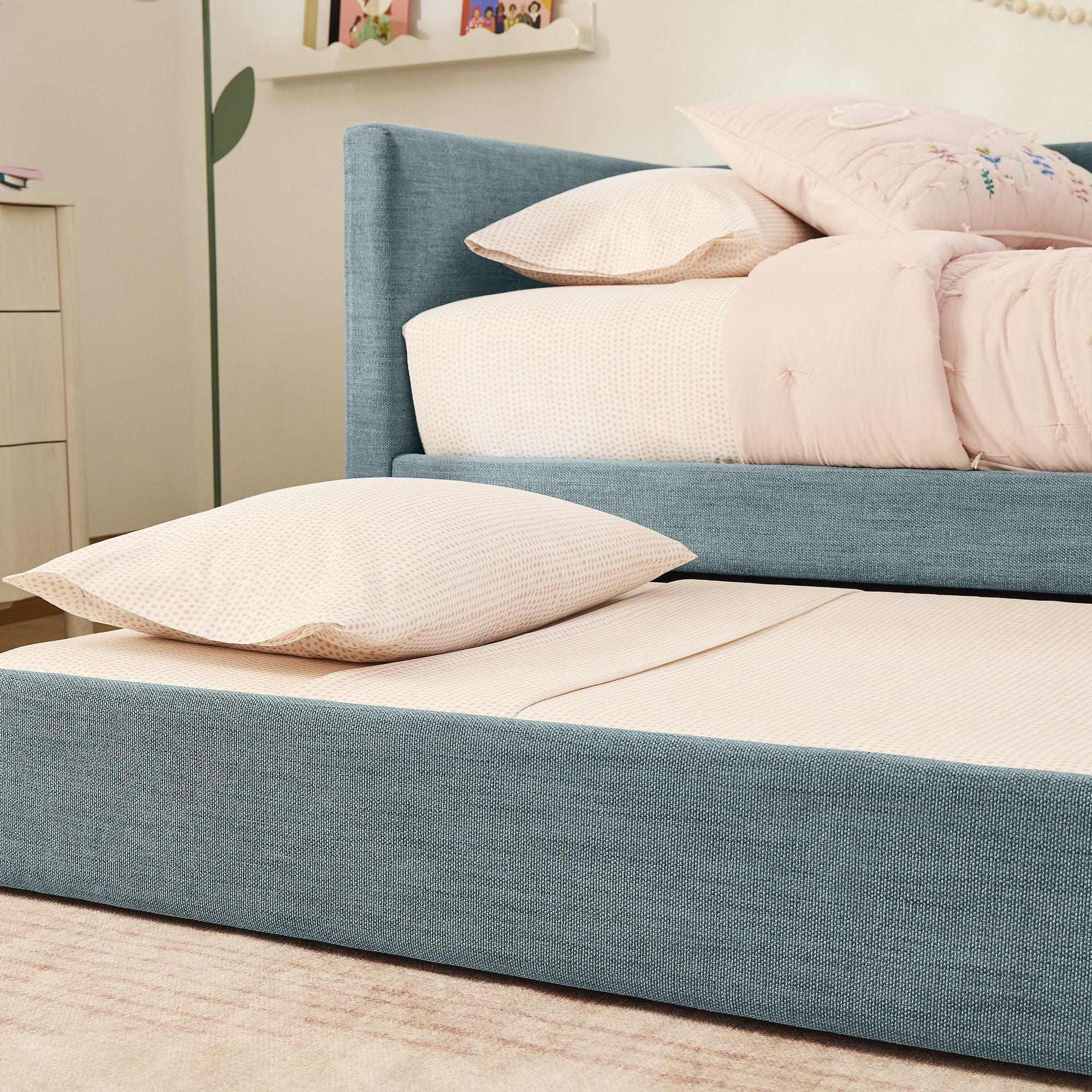 Nordik Beige Trundle Upholstered Bed