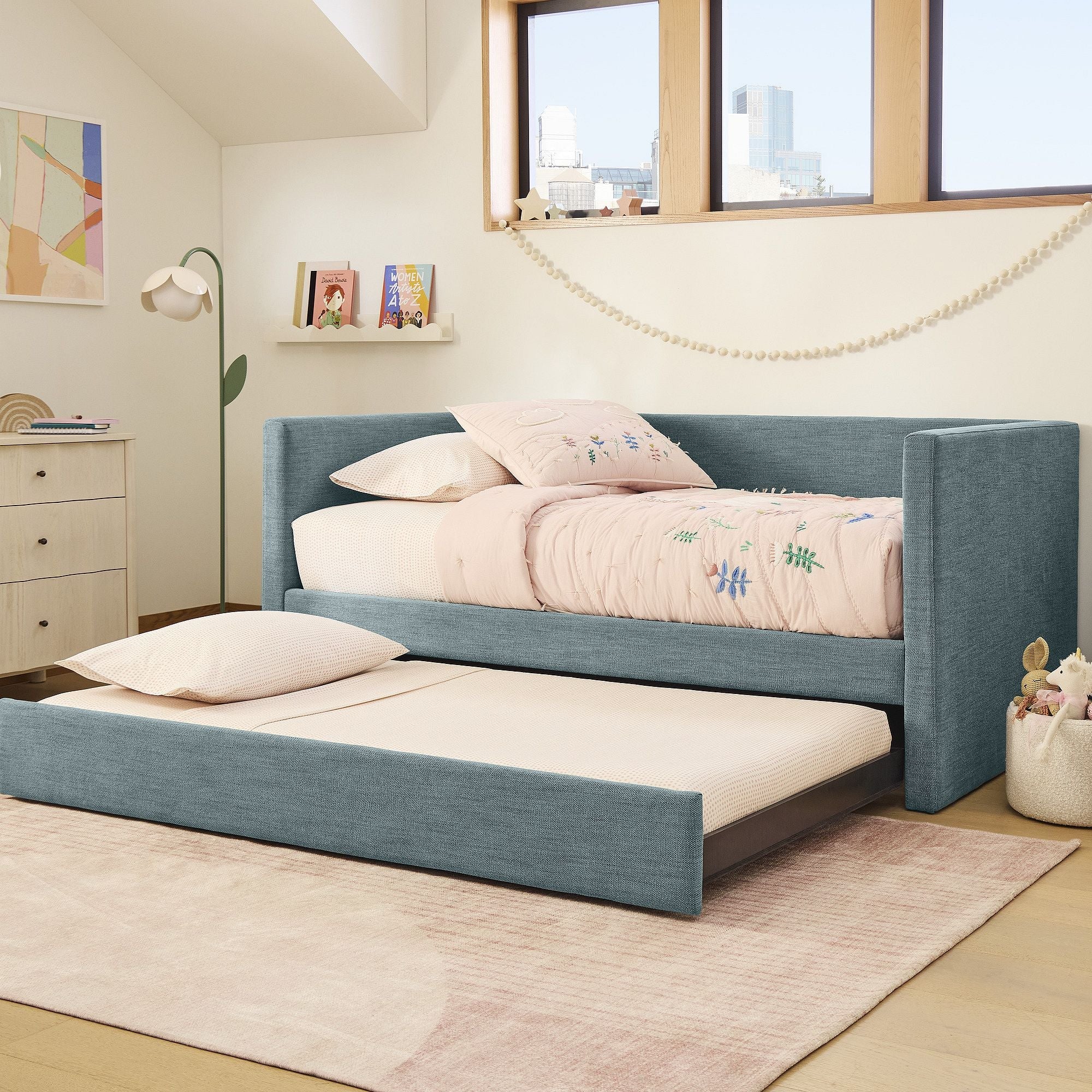 Blue upholstered bed 1