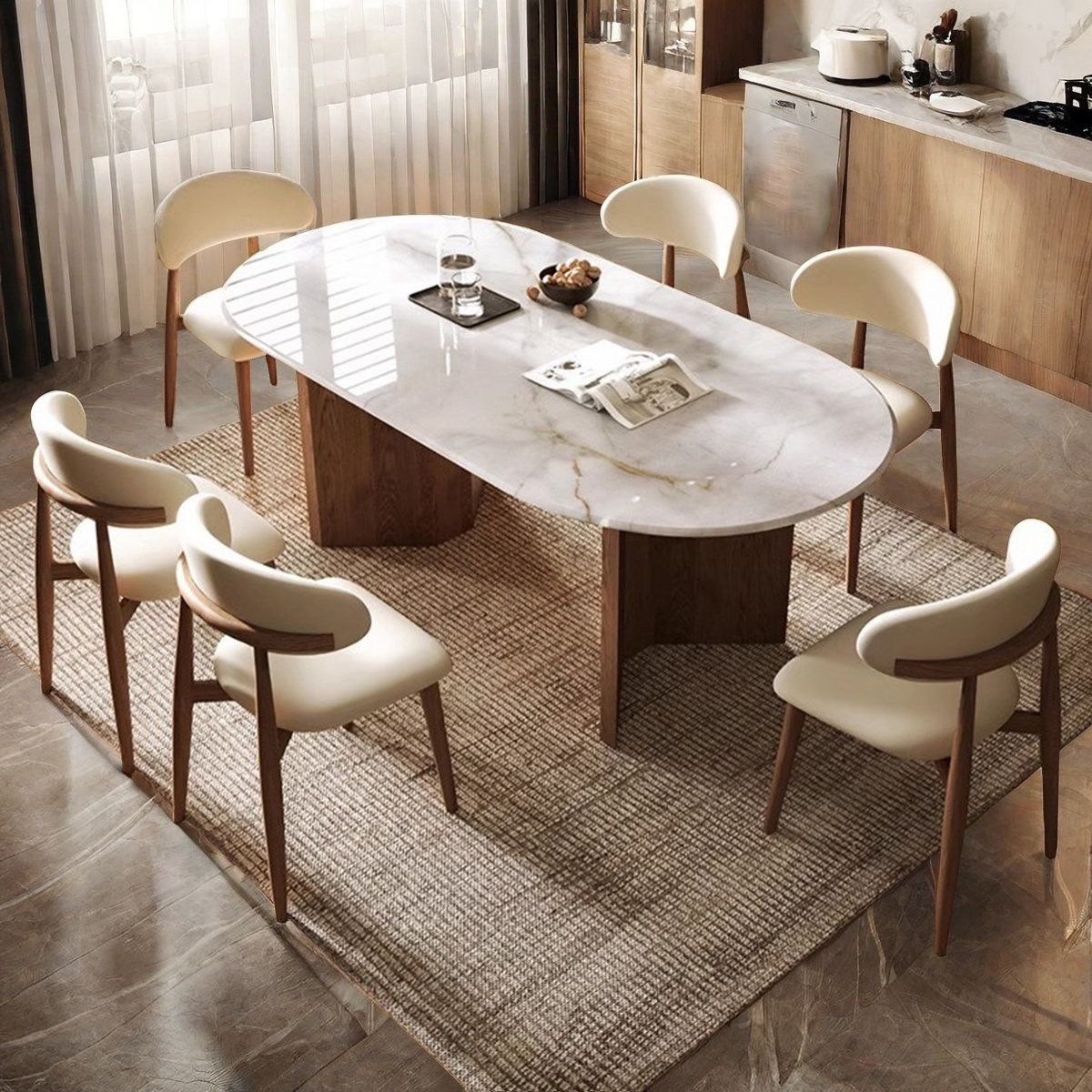 Siena Modern Wooden Marble Dining Table